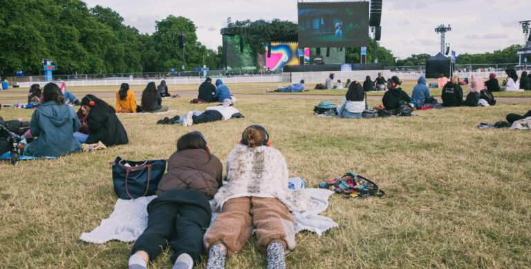 People enjoying the Open Air Cinema at Open House